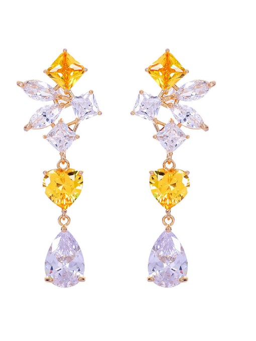 OUOU Brass Cubic Zirconia Multi Color Geometric Luxury Cluster Earring 4