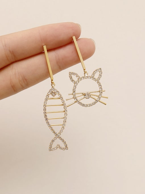 HYACINTH Brass Cubic Zirconia Cat  FishVintage Drop Trend Korean Fashion Earring 1