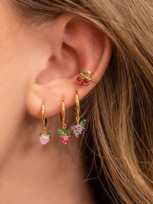 COLSW Brass Cubic Zirconia Multi Color Friut Cute Single Earring 1