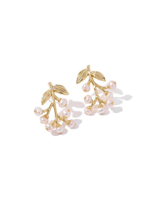 TINGS Brass Freshwater Pearl Leaf Minimalist Stud Earring