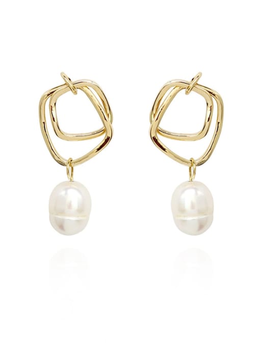 HYACINTH Brass Imitation Pearl Geometric Minimalist Huggie Earring