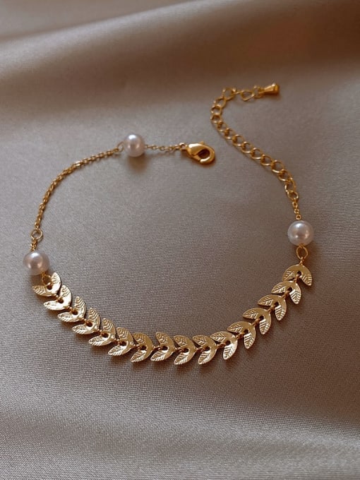 Papara Alloy Imitation Pearl Leaf Minimalist Bracelet 1