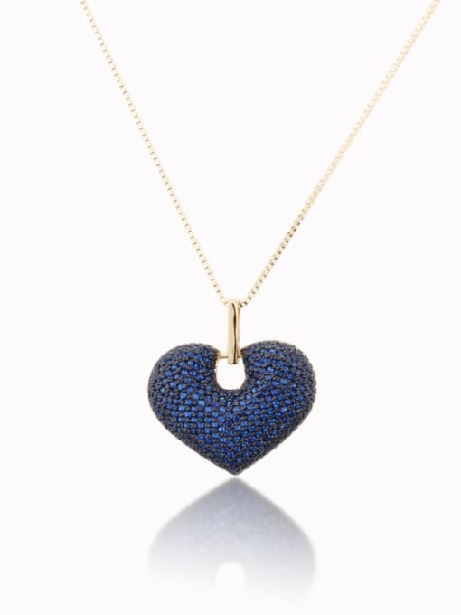 Gold Plated blue zirconium Brass Cubic Zirconia Heart Luxury Necklace