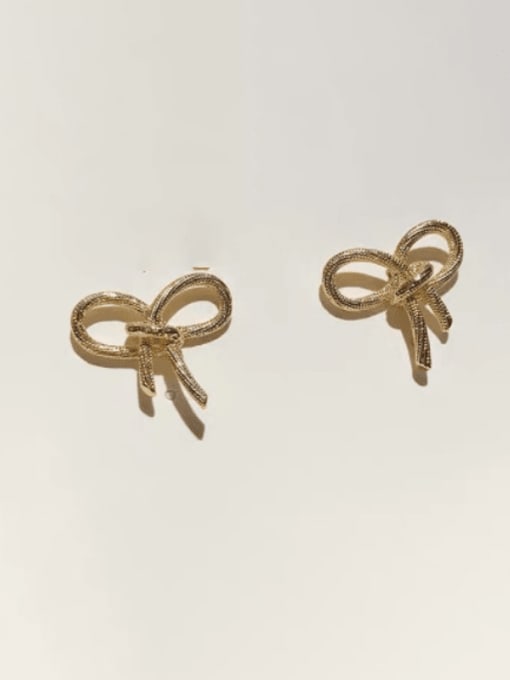 Bow Earrings Brass Hollow  Bowknot Minimalist Stud Earring