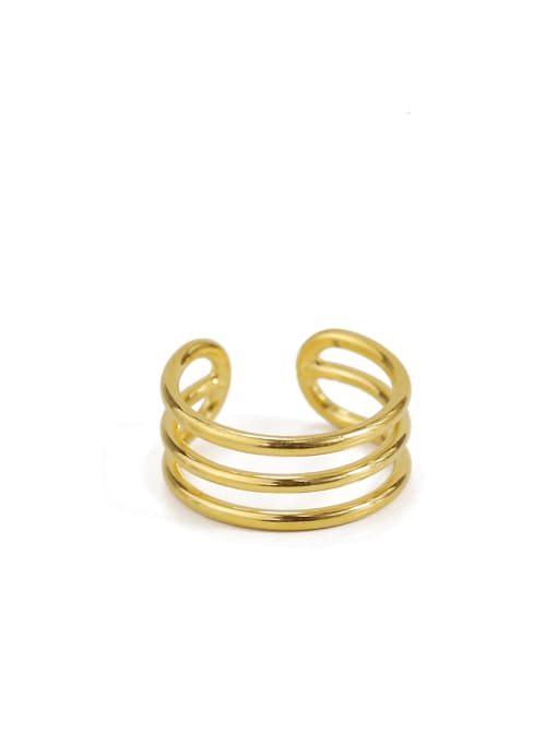Three line gold (for sale only) Brass Hollow Geometric Minimalist Clip Earring (Single)