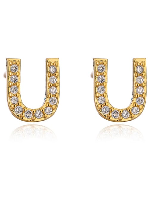 U Brass Cubic Zirconia Letter Minimalist Stud Earring