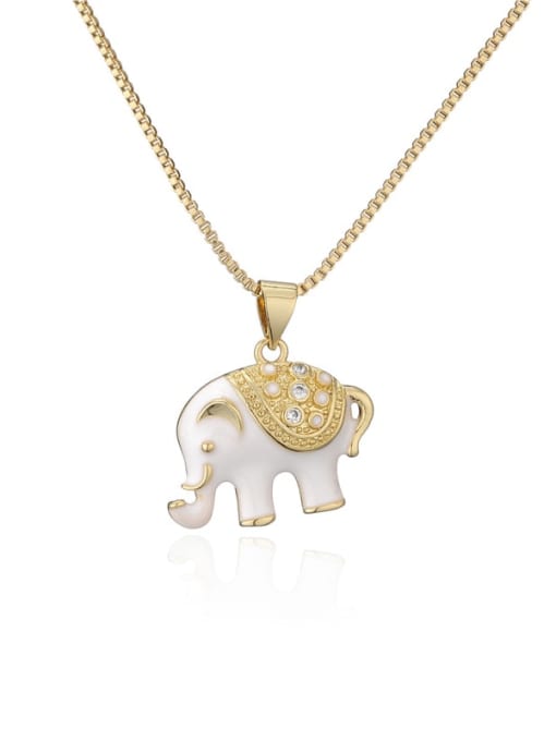 20794 Brass Rhinestone Enamel Elephant Trend Necklace