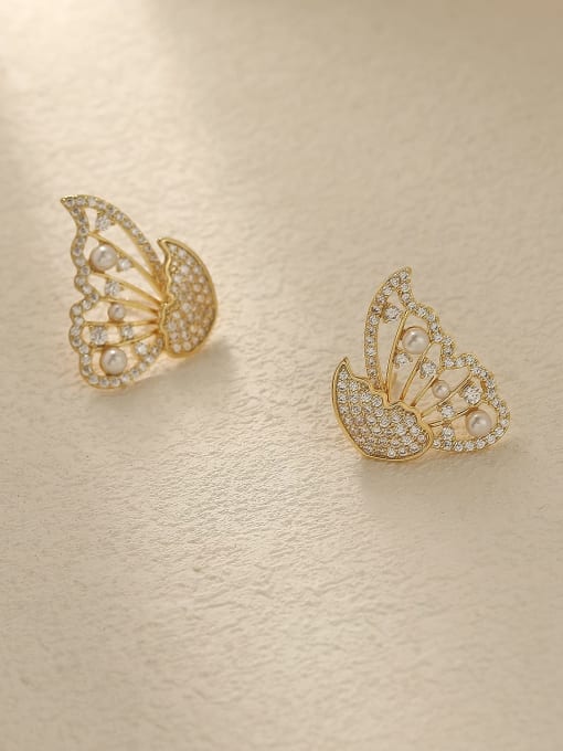 14k Gold Brass Cubic Zirconia Butterfly Vintage Stud Trend Korean Fashion Earring