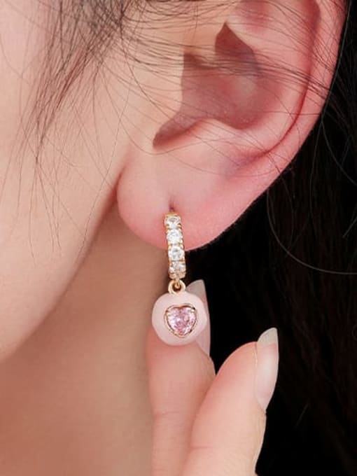 Five Color Brass Cubic Zirconia Enamel Heart Minimalist Drop Earring 2