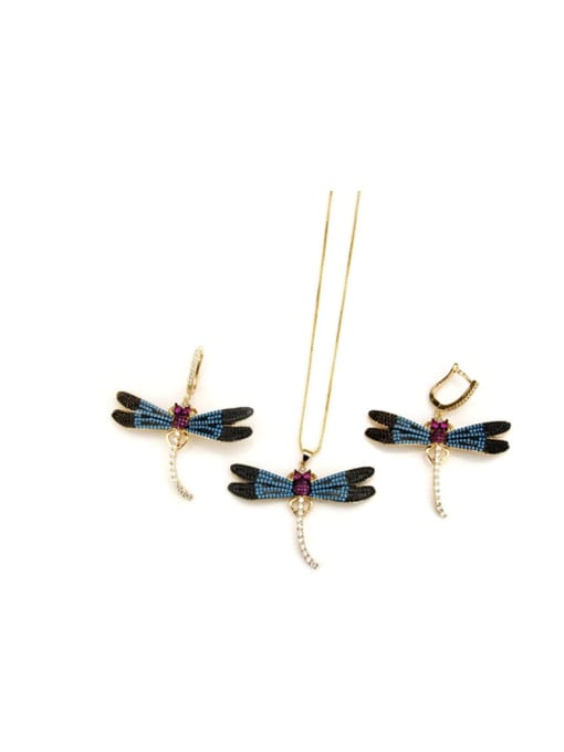 Dragonfly suit Brass Dragonfly Cubic Zirconia Earring and Necklace Set