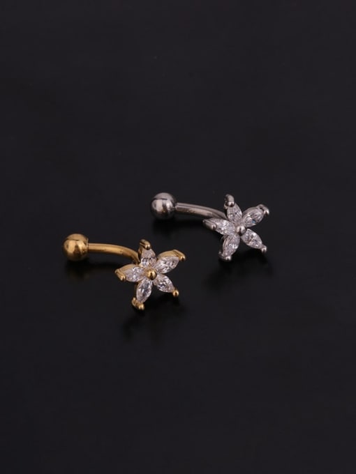 HISON Brass with Cubic Zirconia White Flower Minimalist Stud Earring 4