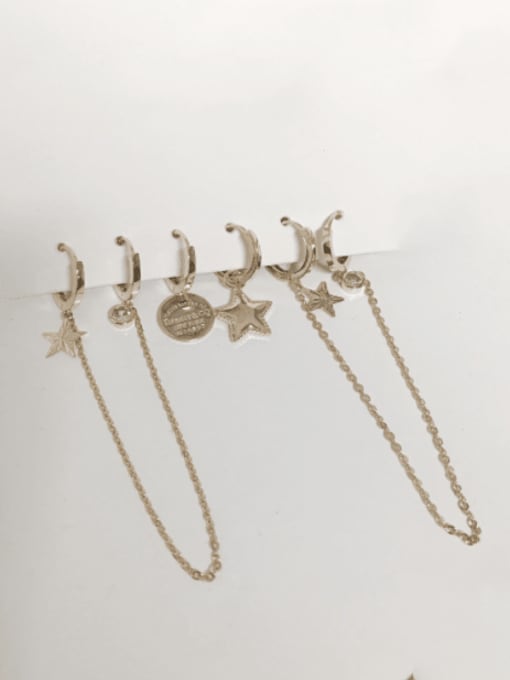 ZRUI Brass Cubic Zirconia Five Pointed Star Tassel Trend  Set Threader Earring 1