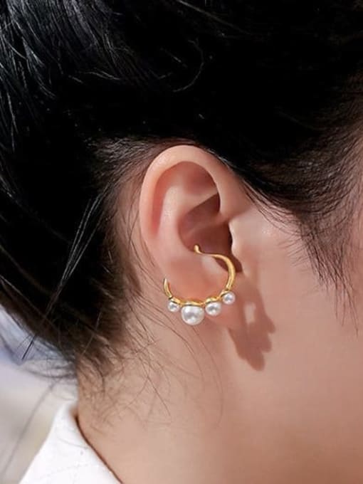 ACCA Brass Imitation Pearl Geometric Minimalist Single Earring(Single-Only One) 1