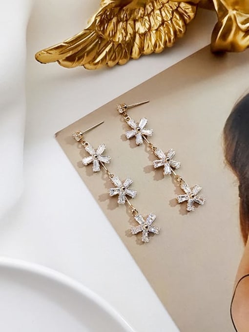 HYACINTH Copper Cubic Zirconia Flower Dainty Threader Trend Korean Fashion Earring 1