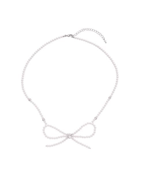 TINGS Brass Imitation Pearl Bowknot Minimalist Beaded Necklace 0