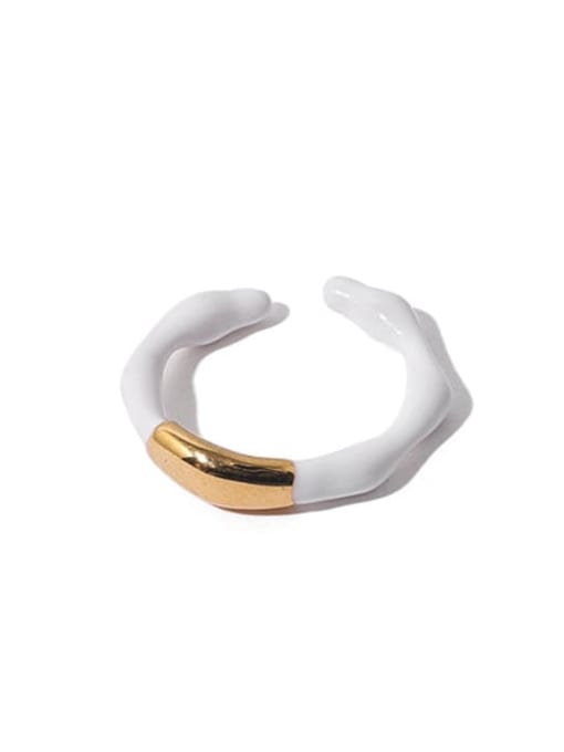 Pure white drop oil Brass Enamel Irregular Minimalist Band Ring