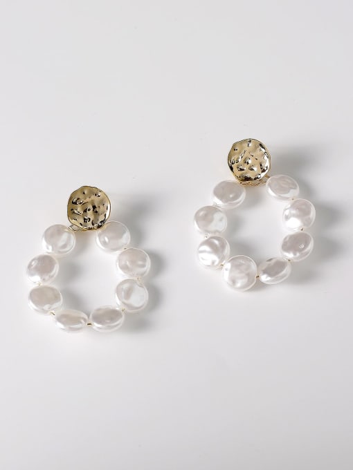 14k gold Brass Imitation Pearl Geometric Minimalist Drop Trend Korean Fashion Earring