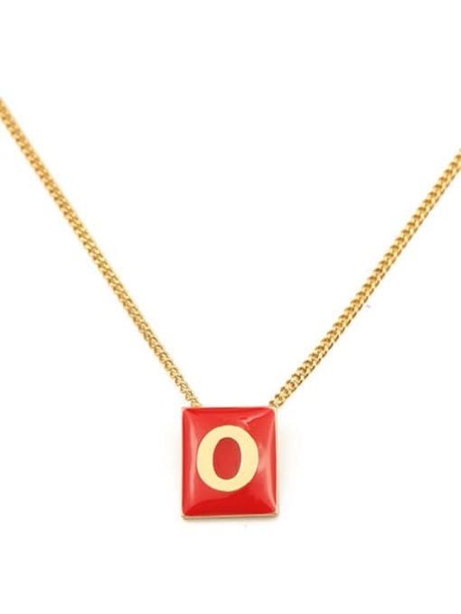 Red O Brass Enamel  Minimalist 26 English letters pendant Necklace