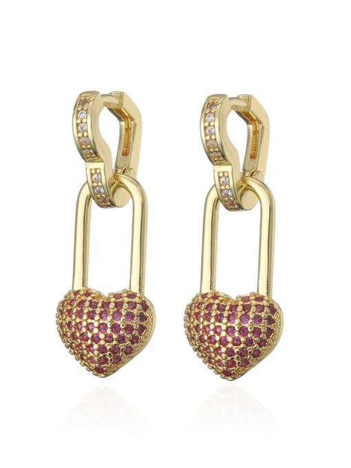 40797 Brass Cubic Zirconia Heart Vintage Huggie Earring