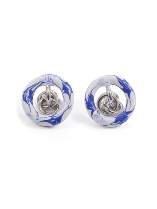 Blue and white drop oil Brass Enamel Geometric Minimalist Stud Earring