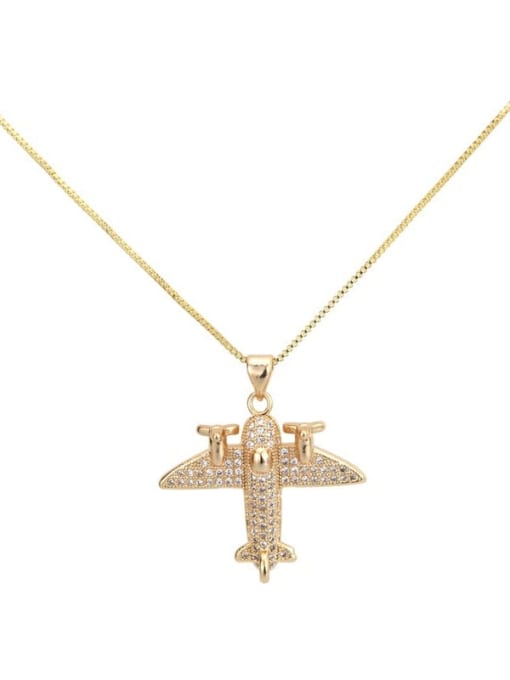 renchi Brass cubic zirconia  vintage aircraft Pendant Necklace 0