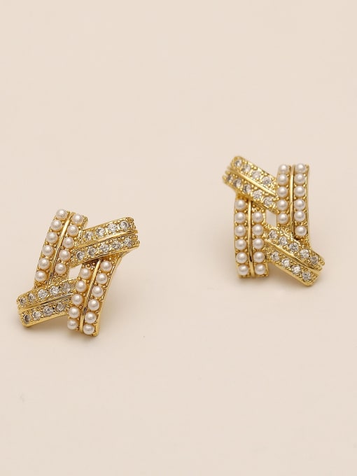 HYACINTH Brass Imitation Pearl Geometric Ethnic Stud Trend Korean Fashion Earring 0
