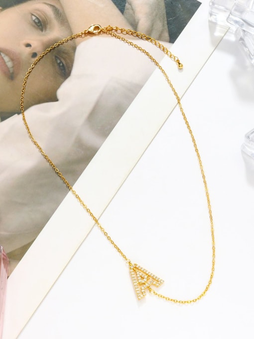 COLSW Brass Cubic Zirconia Letter Minimalist Necklace 3