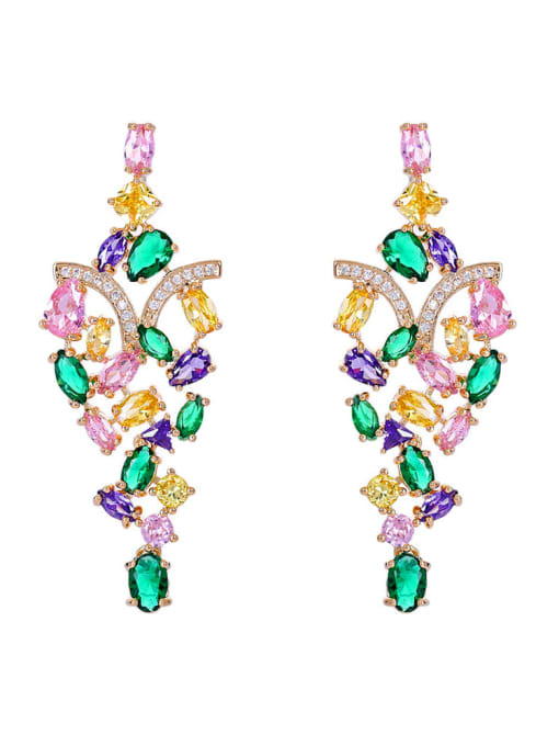 colour Brass Cubic Zirconia Multi Color Irregular Luxury Cluster Earring