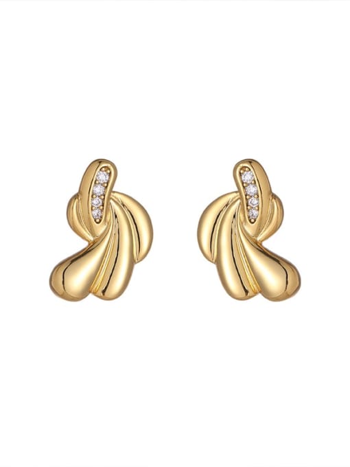 golden Brass Cubic Zirconia Irregular Minimalist Stud Earring
