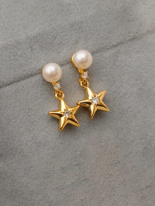 HYACINTH Brass Imitation Pearl Star Minimalist Drop Earring 0