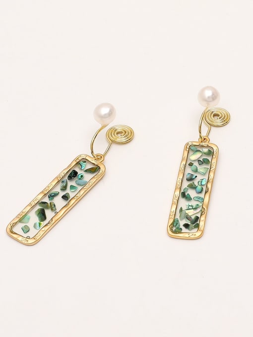 Dumb gold green Brass Glass Stone Geometric Ethnic Drop Trend Korean Fashion Earring