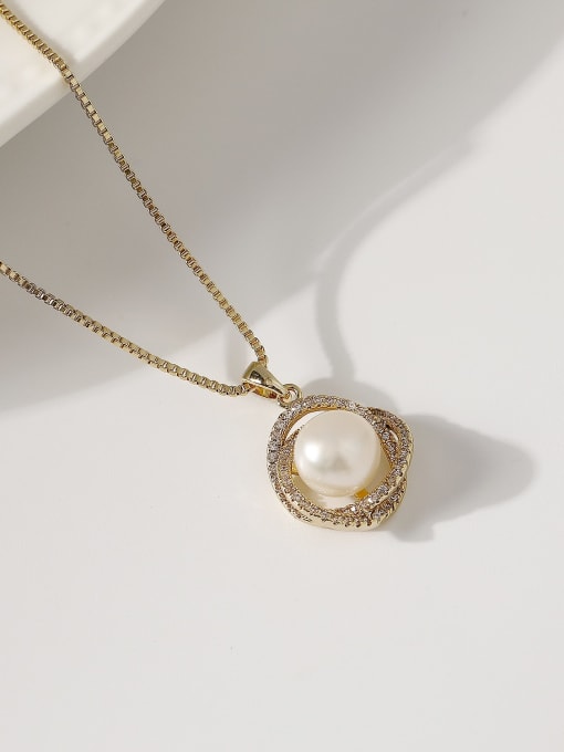 14k Gold Brass Imitation Pearl Locket Minimalist Trend Korean Fashion Necklace
