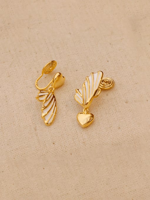 16K  gold Brass Enamel Heart Minimalist Clip Earring