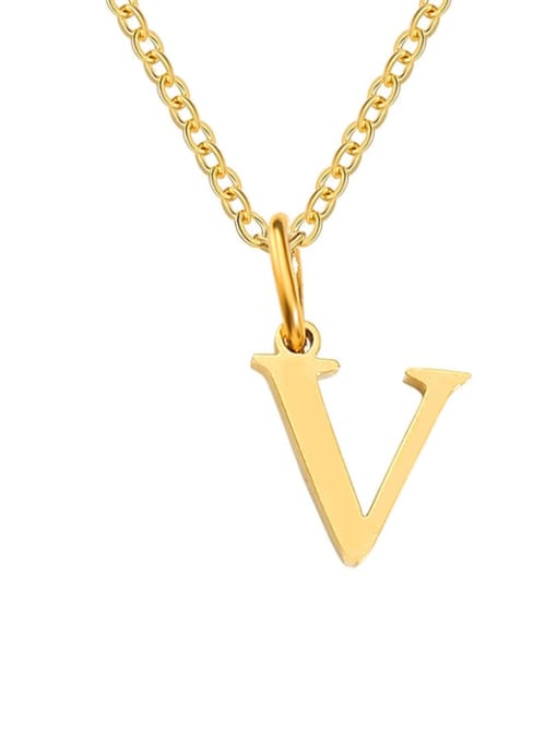 V Gold Stainless steel Letter Minimalist Necklace