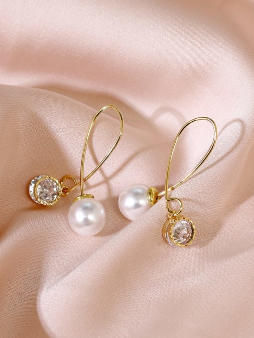 HYACINTH Brass Imitation Pearl Cross Minimalist Hook Earring 0