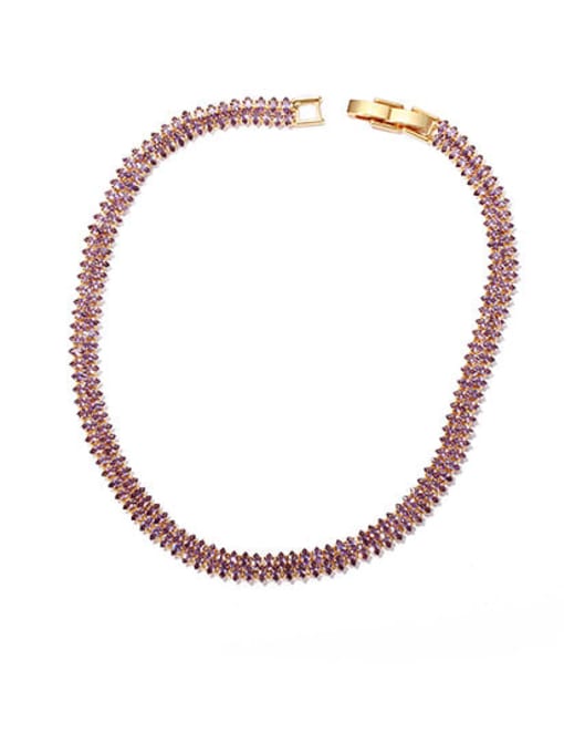 Gold Purple zircon collar Brass Cubic Zirconia Geometric Minimalist Choker Necklace