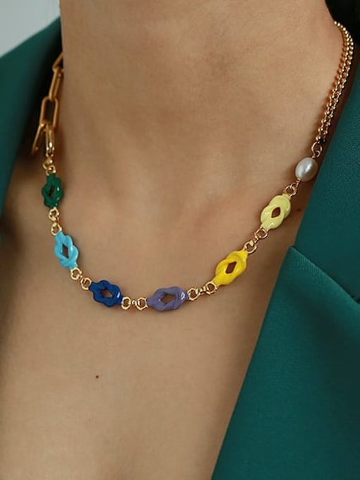 6-color oil dripping Brass Enamel Hollow Geometric Vintage Necklace