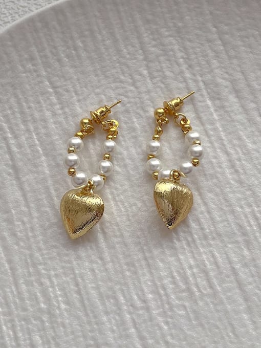 G10 gold front and rear earrings Brass Imitation Pearl Heart Minimalist Huggie Earring