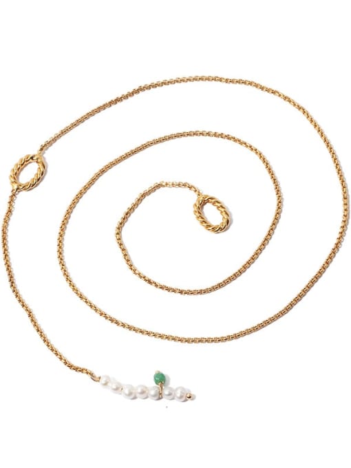 Five Color Brass Imitation Pearl Geometric Minimalist Lariat Necklace 3
