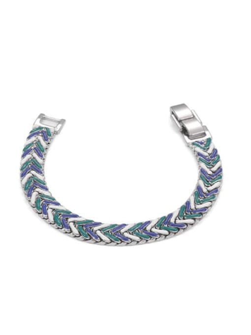 Blue green Brass Enamel Geometric Hip Hop Woven Bracelet