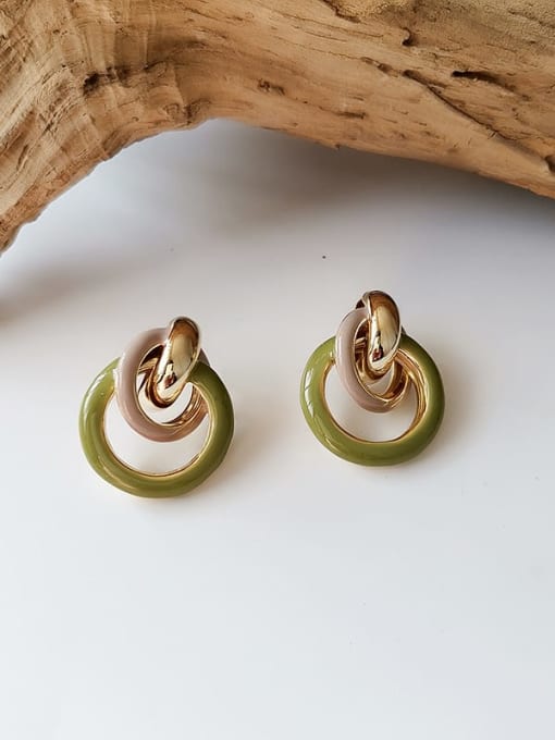 green Copper Enamel Geometric Minimalist Stud Trend Korean Fashion Earring