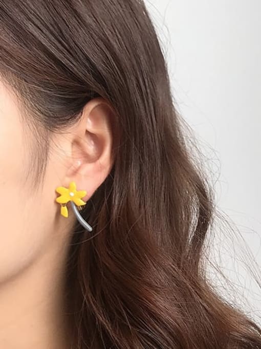 Five Color Alloy Enamel Flower Cute Stud Earring 2