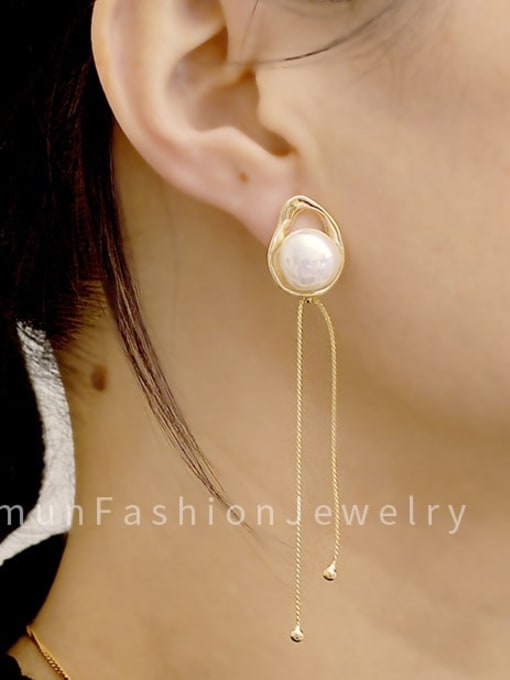 HYACINTH Brass Imitation Pearl Geometric Minimalist Threader Trend Korean Fashion Earring 1