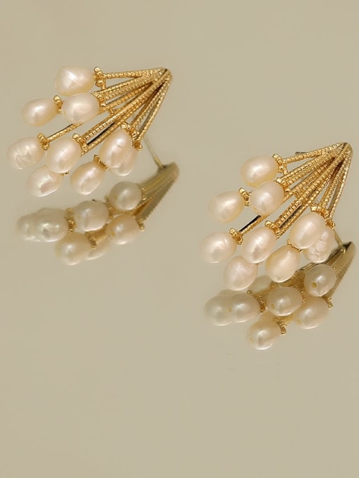 14K gold Copper Imitation Pearl Geometric Vintage Stud Trend Korean Fashion Earring