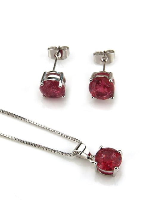Red zircon  with platinum Brass Cubic Zirconia Vintage Geometric  Earring and Necklace Set