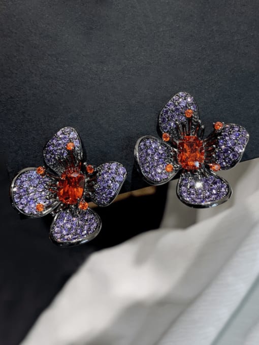 SUUTO Brass Cubic Zirconia Flower Vintage Stud Earring 1