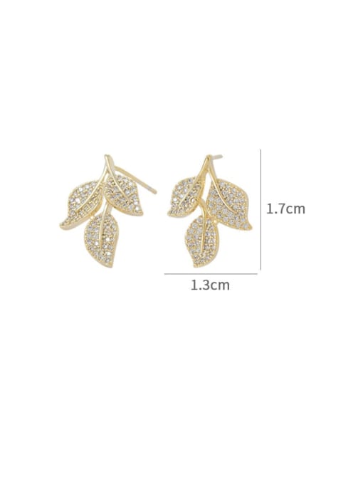 YOUH Brass Cubic Zirconia Leaf Dainty Stud Earring 3