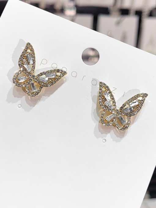 Papara Mixed Metal Rhinestone White Butterfly Classic Stud Earring 1