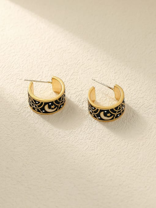 Nostalgic gold Brass Enamel Geometric Vintage Stud Trend Korean Fashion Earring