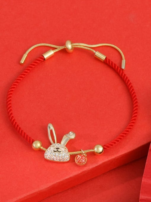 Gold SL61290 Brass Cubic Zirconia Rabbit Dainty Adjustable Bracelet